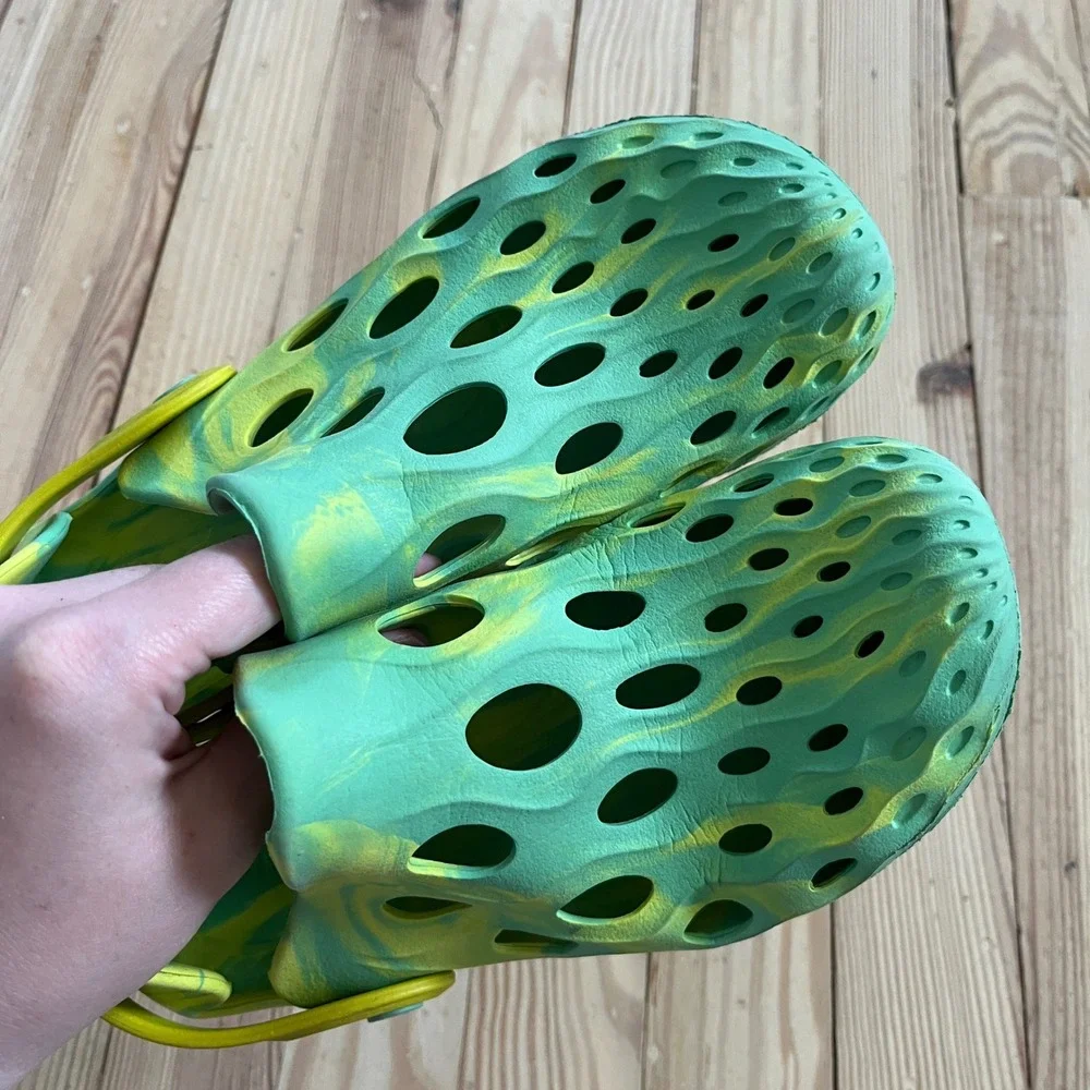 Merrell Hydro Moc Kids Green Yellow Marbled Water Shoes Clogs Size 4 MRS-1480-1